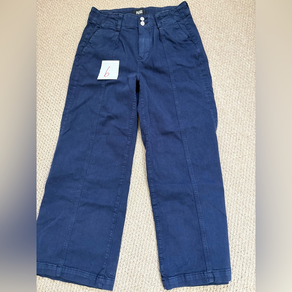 Paige Women’s High Waisted Wide Leg Cropped Blue Jeans
